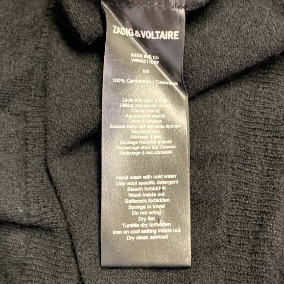 ZADIG & VOLTAIRE Size XS Black Gold Cashmere Rhinestones Skull Pullover - Picture 6 of 6